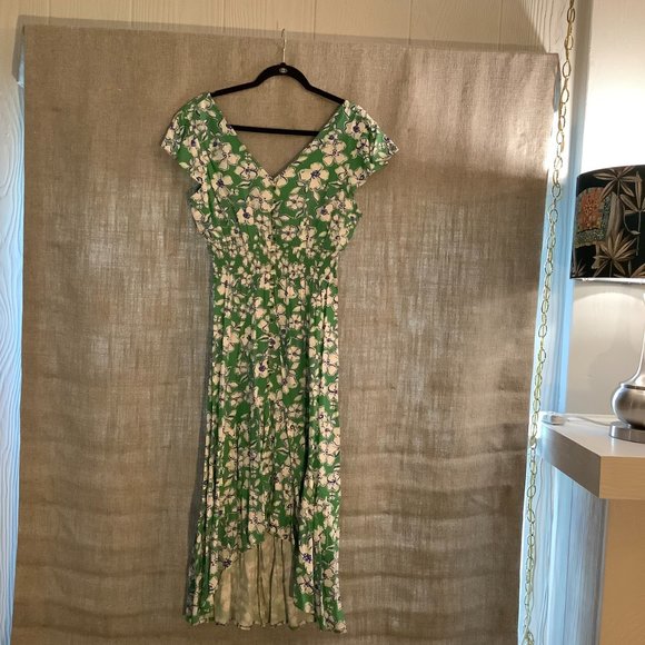 Green floral summer dress with smocked waist - Picture 5 of 6